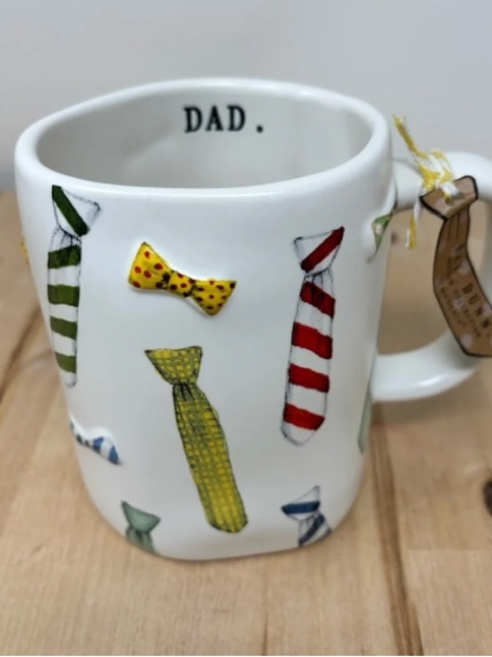Rae Dunn DAD Mug Double Sided White Ceramic with Multicolor Ties Decor New
